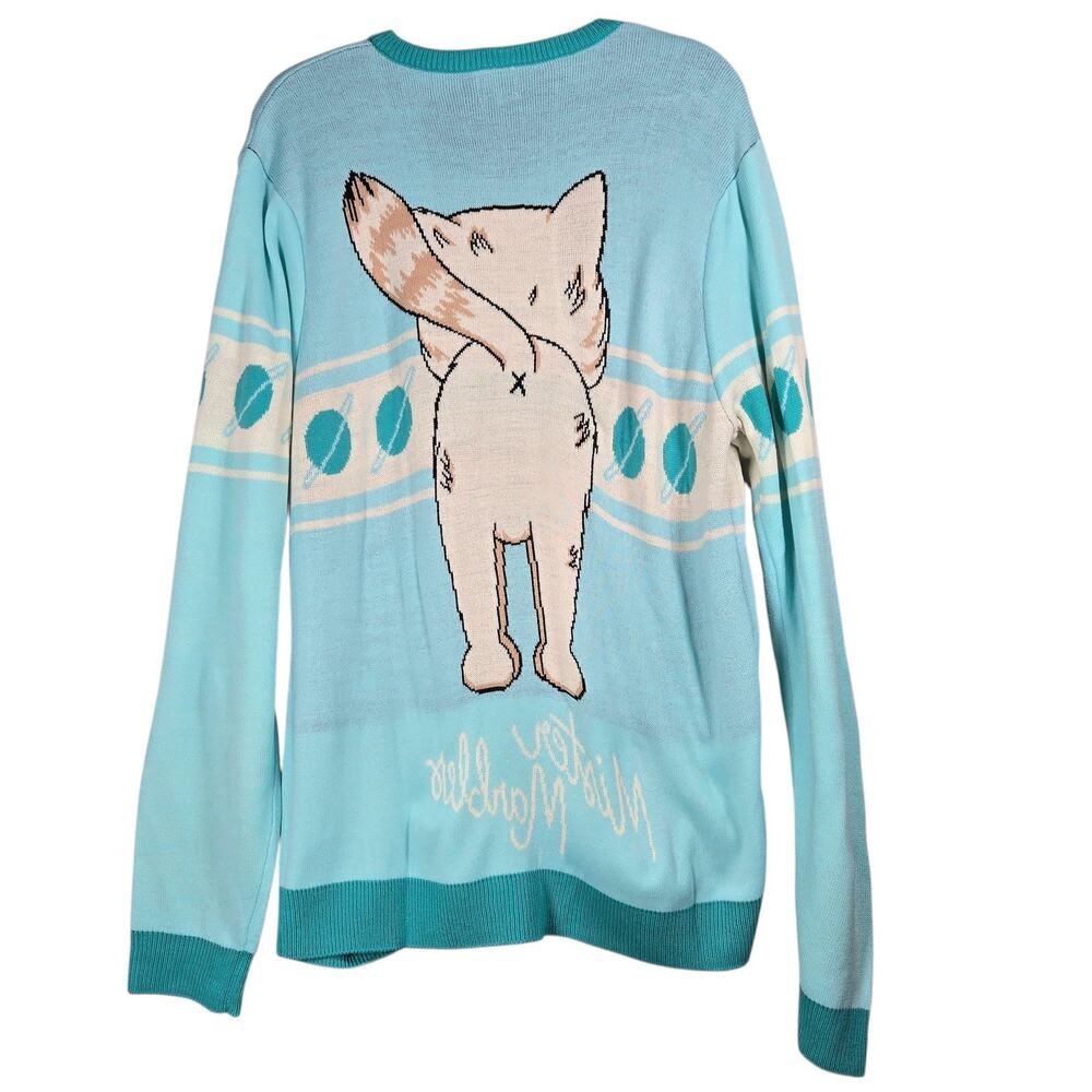 Lil Bub Mister Marbles Sweater Womens 3XL Blue Knit Space Cat Graphic Pullover - Picture 6 of 11